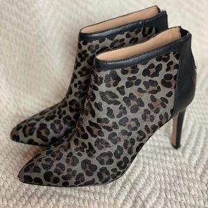 Grey Leopard print leather booties